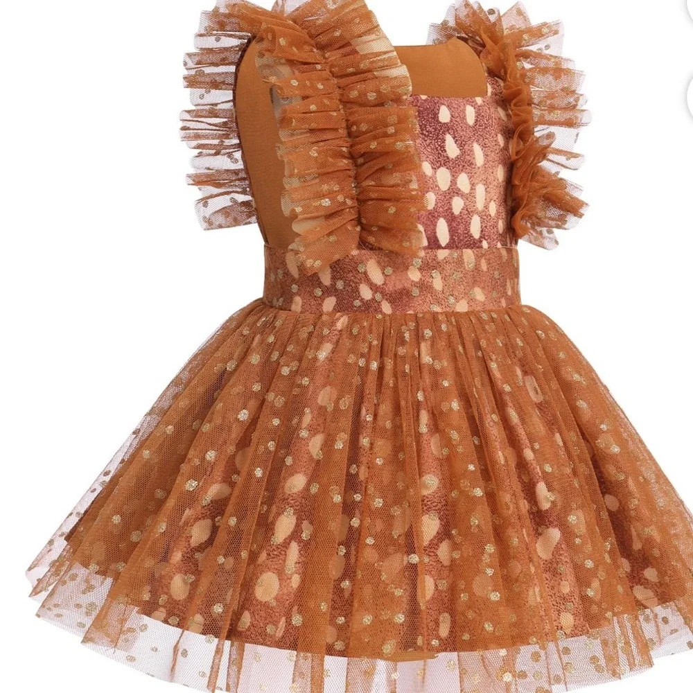 Adorable Brown Ruffled Dress - Picture 1 of 8
